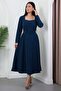 Square Neck Long Sleeve Flared Dress with Stones 2026-5005 - 5