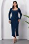 Square Neckline Front Slit Stoned Dress 2026-5004 - 3