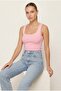 Pink Square Neck Sleeveless Undershirt Blouse Stretchy Fit Casual Summer Basic Combed Cotton - 4