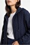 2237 Stoned Adjustable Drawstring Hooded Zippered Jacket Navy Blue - 2
