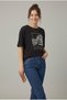 Black Leaf Print Crew Neck T-Shirt Flowy Casual Comfortable Cut Cotton Combed Cotton - 4