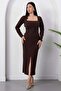 Square Neckline Front Slit Stoned Dress 2026-5004 - 6