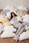 Women's Polka Dot Shirt Gray Pajama Set - 3