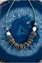 Handmade Navy Blue and White Striped Glass Beaded Special Design Necklace - 3