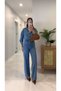 Fidra Blue Stone Detailed Denim Shirt and Trousers Set - 6