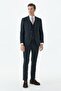 Navy Blue Slim Fit Striped Suit with Swallow Collar Vest - 2