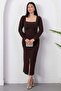Square Neckline Front Slit Stoned Dress 2026-5004 - 5