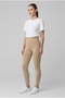 Beige High Waist Gathering Tights Flexible Fit Daily Sports Combed Cotton - 3