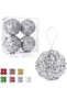 Luxurious Christmas Tree Ball Ornaments, Silver Sequined Pearl Design, 4.25 Inch Shatterproof Decorative Balls, 4 Pack Set for Holiday and Wedding Decor