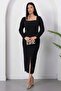 Square Neckline Front Slit Stoned Dress 2026-5004