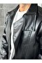 Vintage Double-Breasted Leather Coat S Black - 4