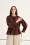 Women's Organic Cotton Drawstring Lace-Up Blouse Brown - 3