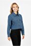 Women's Collared Buttoned Pocket Look Long Sleeve Denim Crop Shirt - 2
