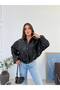 Elastic Waist Zippered Stand Collar Textured New Season Viral Women's Leather Jacket - 4