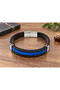 Jemvico Electric Line Black Leather Men's Bracelet - Vibrant Blue Medium Weave Detail - 3
