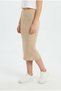 Women's High Waist Ribbed Midi Length Beige Knitwear Comfortable Daily Stylish Skirt - 2