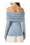 Off Shoulder Top, Light Blue with Stretchy and Layered Collar - 3