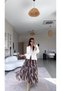 Brown Cream Batik Patterned Elastic Kiloş Skirt