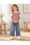 Girl's Pink Knitwear Vest, Shirt and Jeans Combination Set - 5