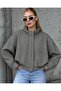 Women's Gingham Patterned Plaid Stand Collar Zippered Short Oversize Bomber Jacket - 3