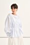 Women's Organic Cotton Drawstring Lace-Up Blouse Blue Plaid - 2
