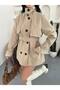 Stand-Up Collar Belted Windproof Mid-Length Trench Coat - 3
