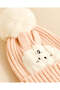 Women Pale Pink Bunny Detail Pom-Pom Beanie - 3