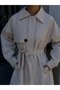Long Half-Cape Buttoned Belted Trench Coat - 3