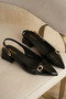 Zrct4 - Premium 5cm Two Buckle Pointed Toe Short Heel Shoes Patent Leather Black