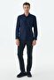 Navy Blue Cotton Blend Patterned Comfort Fit Shirt