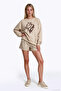 Horse Figure Embroidered Sweatshirt Beige - 3