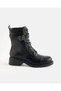 Women Black Buckle Detail Biker Boots