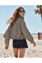 Women's Gingham Patterned Plaid Stand Collar Zippered Short Oversize Bomber Jacket - 4