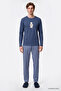 Men's Indigo 2-Piece 100% Cotton Soft Textured Striped Pajama Set with Side Pockets