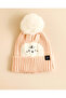 Women Pale Pink Bunny Detail Pom-Pom Beanie