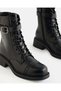 Women Black Buckle Detail Biker Boots - 3