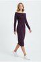 Women's Boat Neck Long Sleeve Ribbed Camisole Fabric Stylish Casual Dress - 2