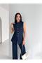 Sleeveless Vest and Trousers Denim Suit - Navy Blue Dark Blue - 4