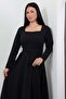Square Neck Long Sleeve Flared Dress with Stones 2026-5005 - 2