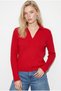 Women's Red Polo Neck Hair Knit Patterned Long Sleeve Knitwear Sweater Tk261087 60286487 - 3