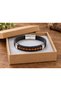Dolvarn Citrusdot Black Leather Men's Bracelet - Orange Beaded Front Panel - 3