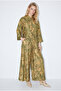 Women's Green Floral Patterned Hakim Collar Kimono Pocket Palazzo Trousers Suit 2315 60286488 - 3