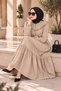 Kap Ferace Front Ruffled Sleeves with Rubberized Hem, Ruched Beige Crepe Fabric - 2