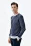 Navy Blue Comfort Fit Patterned Crew Neck Knitwear - 4