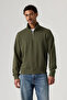 Men's Original Hm 1/4 Zipper Washed French Terry Fabric Khaki Top