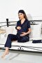 5-Piece Jacquard Navy Blue Maternity Pajama Set
