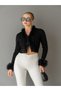 Low-Cut Cardigan with Fur Collar and Sleeves - 2