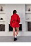 Windbreaker Detailed Front and Back Belted Short Trench Coat Red - 2