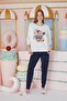 15516 Teenage Teddy Bear Heart Bowknot Three-Quarter Sleeve Banded Pajama Set - 4