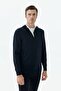 Navy Blue Slim Fit Wool Zippered Knitwear - 2
